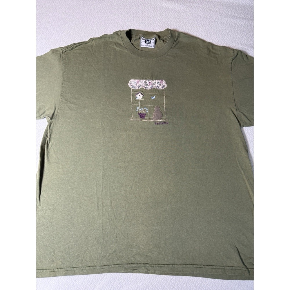 Vintage Lee Arizona Cat Window Graphic T-shirt XL Green, Made In The USA